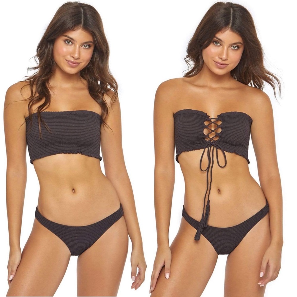 PQ Swim Black Strapless Lace-Up Bandeau Bikini